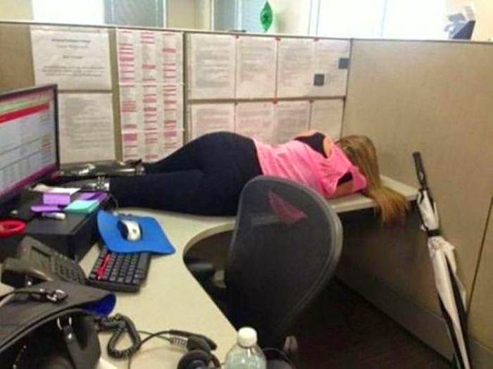 Woman Asleep On Her Desk