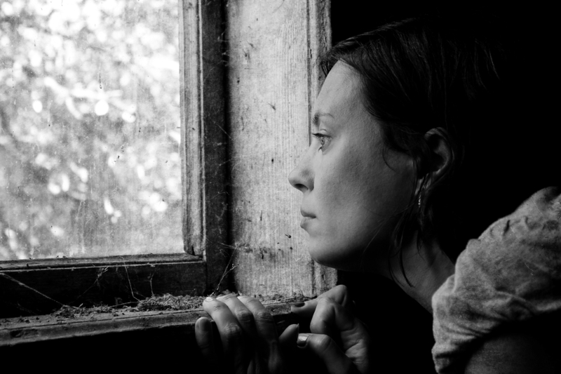 Surreal,Portrait.,Woman,Looking,Through,The,Old,Window.,Portrait,Of