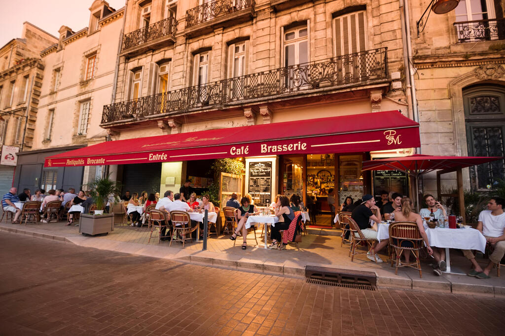 Terrace of a restaurant in the evening.  Bordeaux, Gironde.  France Europe in Aquitaine