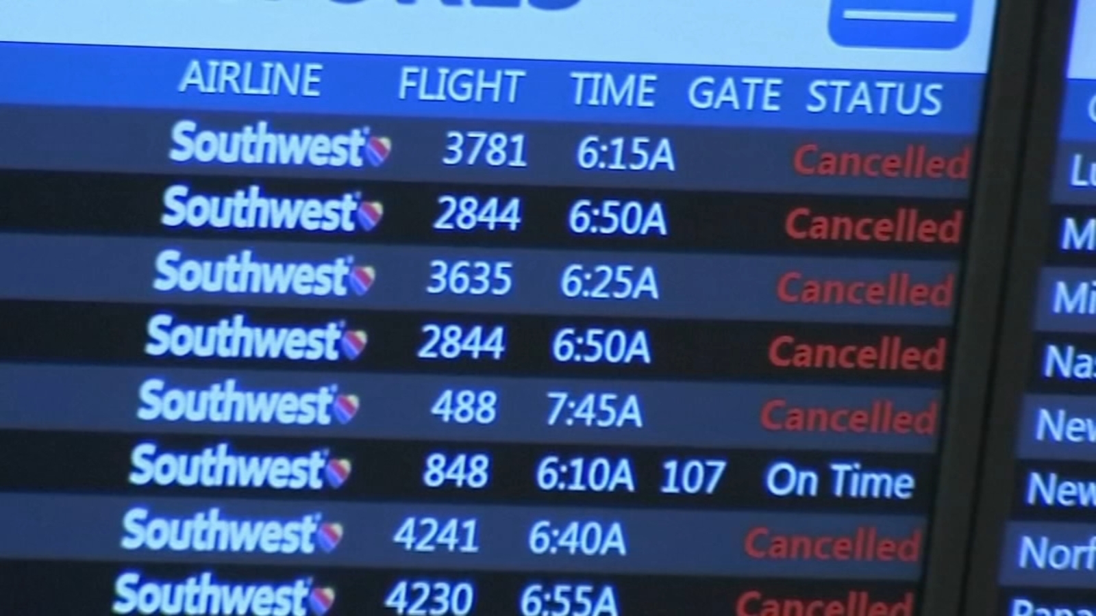 The flight has been delayed. Flight is Cancelled. Southwest Airlines was forced to Cancel 220 Flights from Chicago Midway. Cancelled Flight.